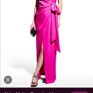 Aidan matrix column one shoulder draped gown pink flame
